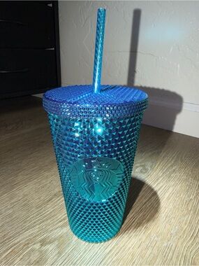 Starbucks Blue Teal Studded Reusable Cup with Straw